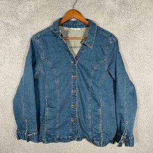 North Style Womens Denim Jean Jacket Size 1X Blue Dark Wash Stretch Denim Button